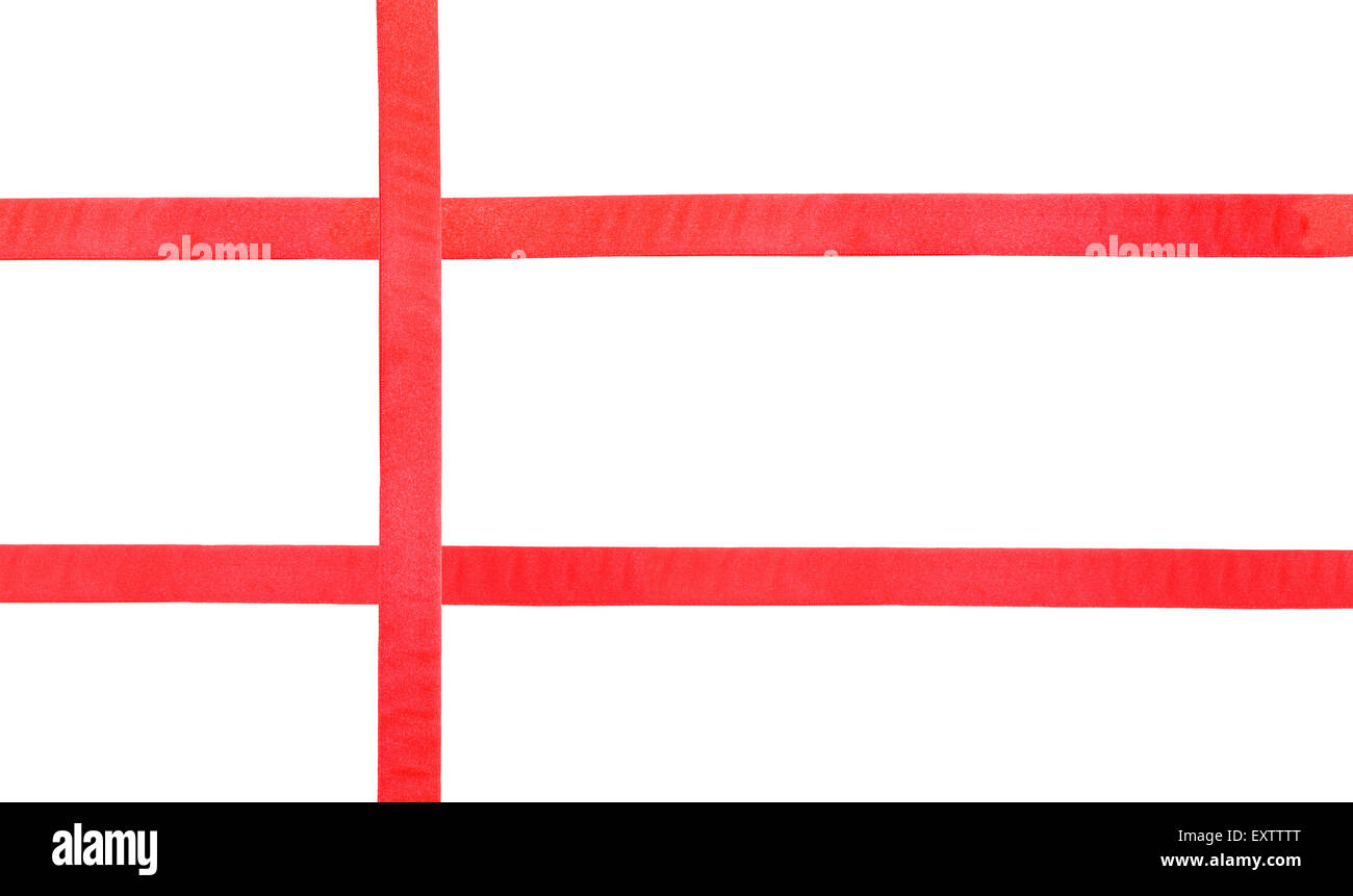 three red satin intersecting ribbons isolated on horizontal white ...