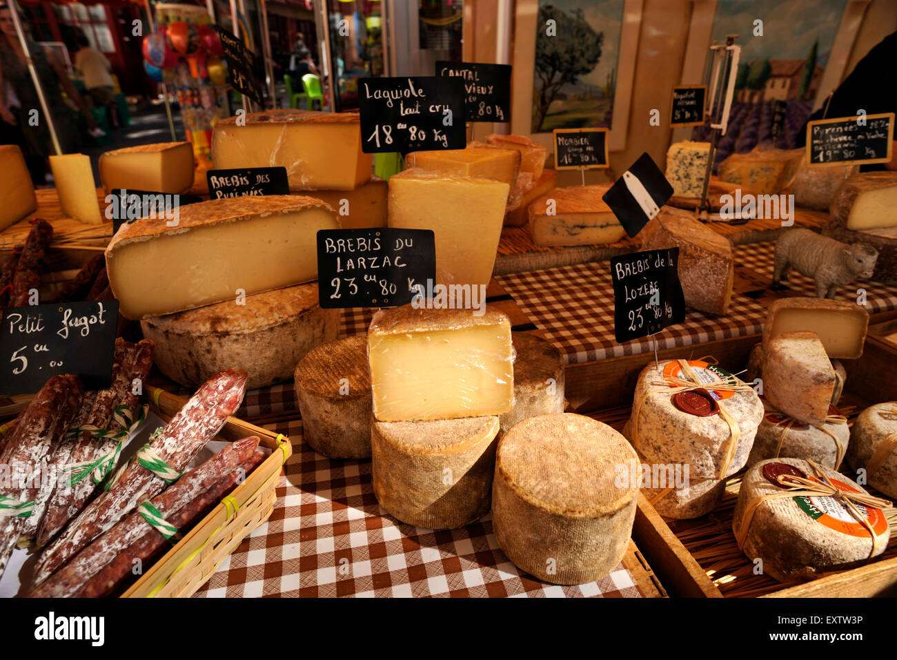 France, Provence, Vaucluse, Orange, food market, cheese stall Stock Photo