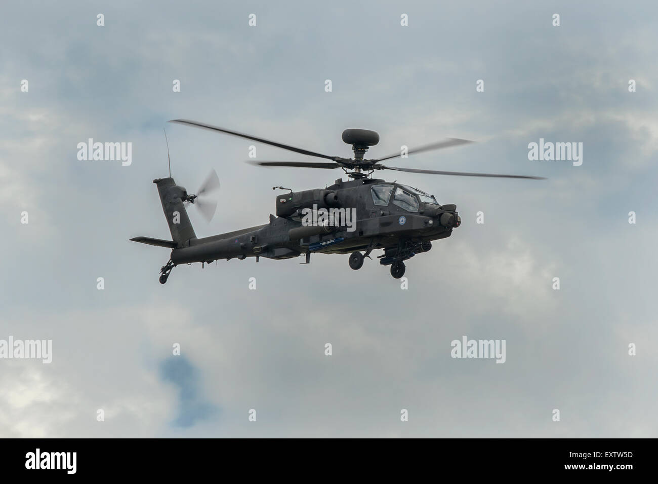 Army Air Corps Apache AH1 helicopter in flight Stock Photo