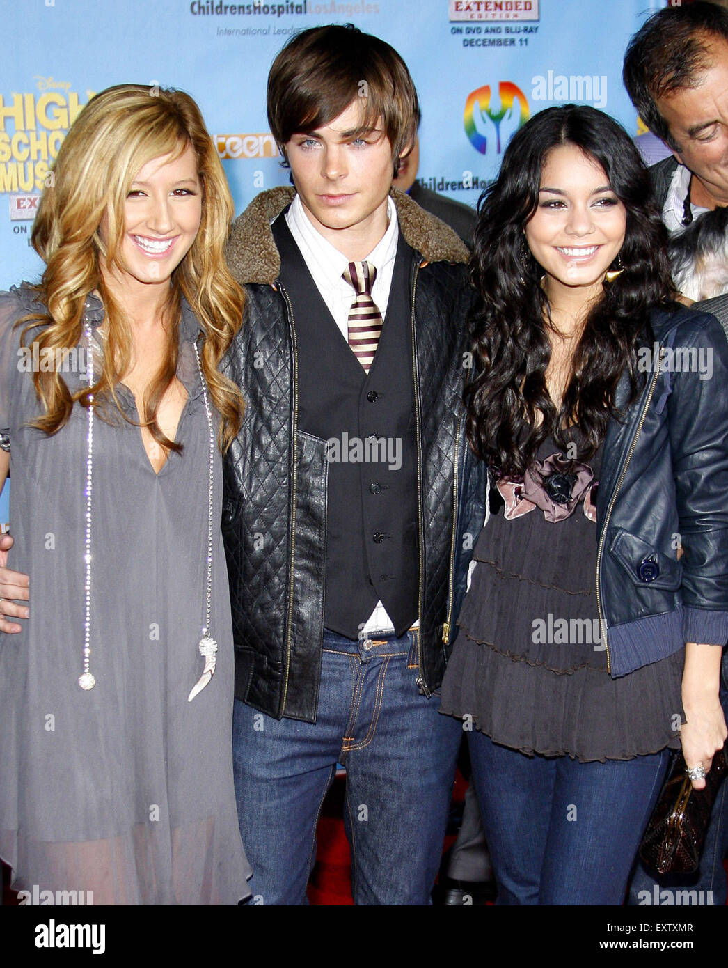 Ashley Tisdale, Zac Efron and Vanessa Anne Hudgens attend the DVD Release Premiere of 'High School Musical 2: Extended Edition' held at the El Capitan Theater in Hollywood, California, United States on November 19, 2007. Stock Photo