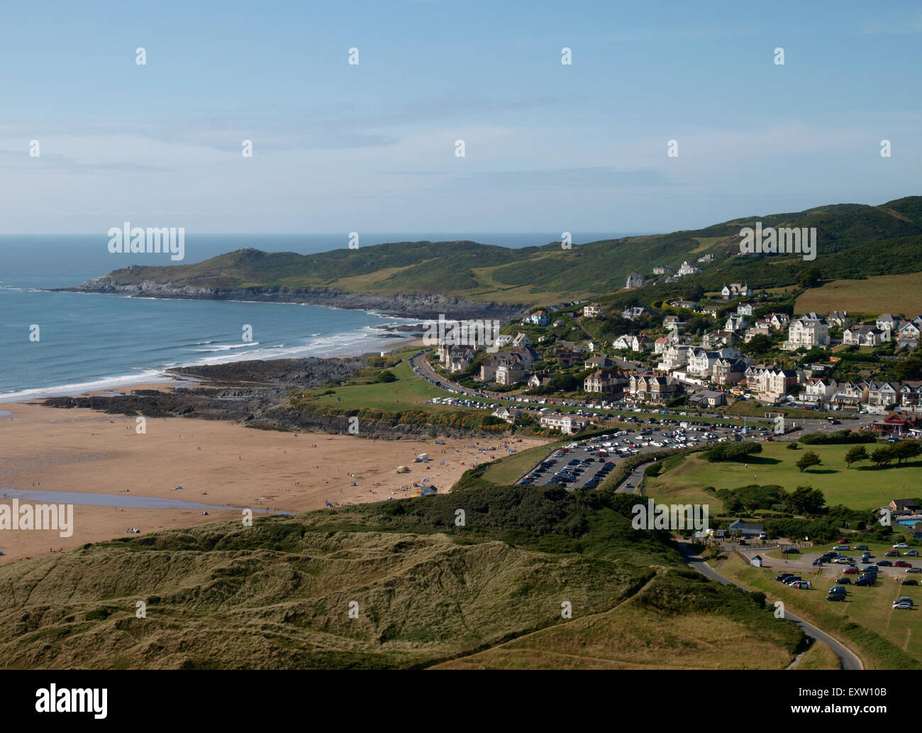 Aerial view of Woolacombe from Potter's Hill, Devon, UK Stock Photo