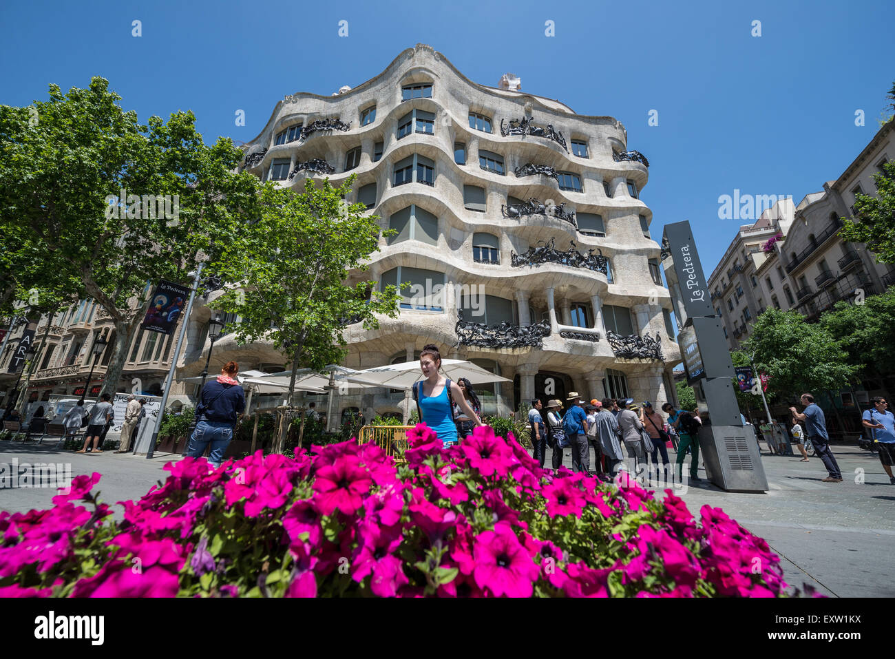Casa Mila building also called La Pedrera designed by Antoni Gaudi at Passeig de Gracia avenue in Barcelona, Spain Stock Photo