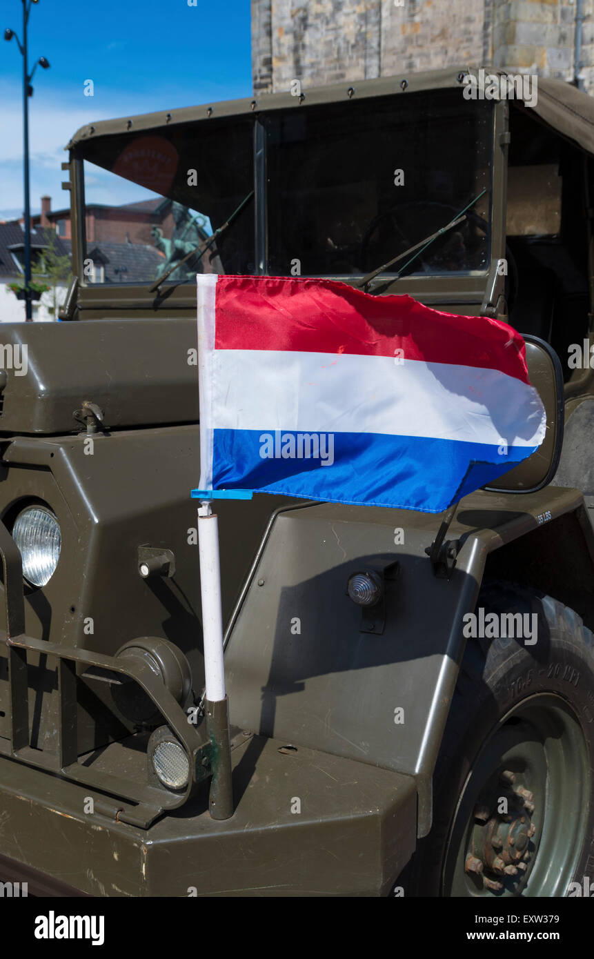 dutch flag on a military truck Stock Photo
