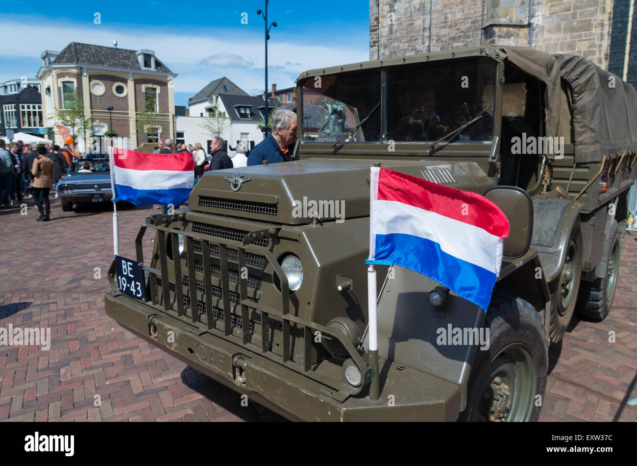 military vehicle with dutch flag during the 14th orange tour. This annual tour takes places during the king's birthday celebrati Stock Photo
