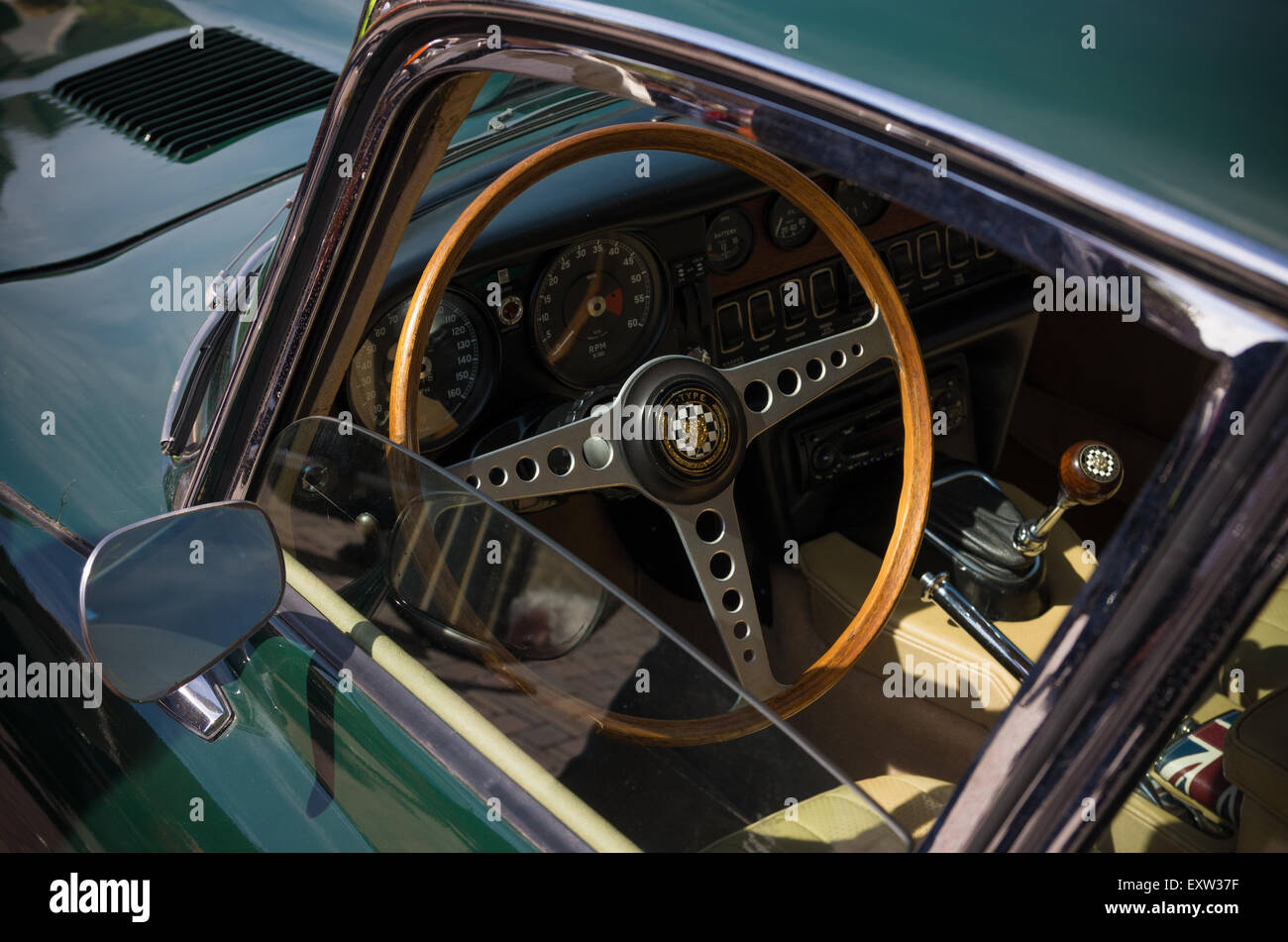 interior of a jaguar e-type during the 14th orange tour. This annual tour takes places during the king's birthday celebrations, Stock Photo