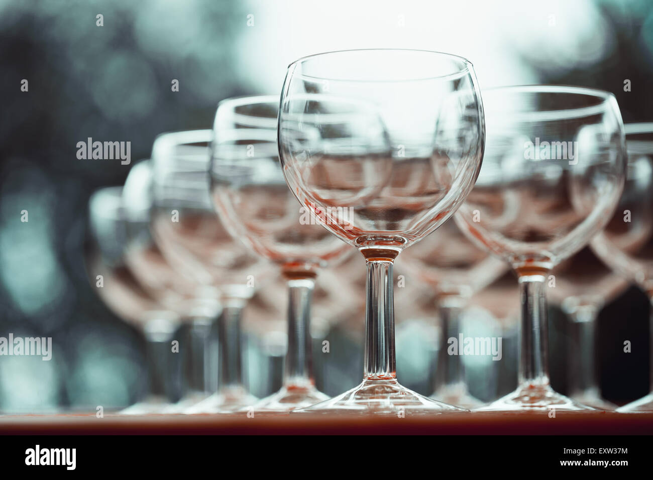 Vintage stylized photo on wine glasses. Selective focus. Stock Photo