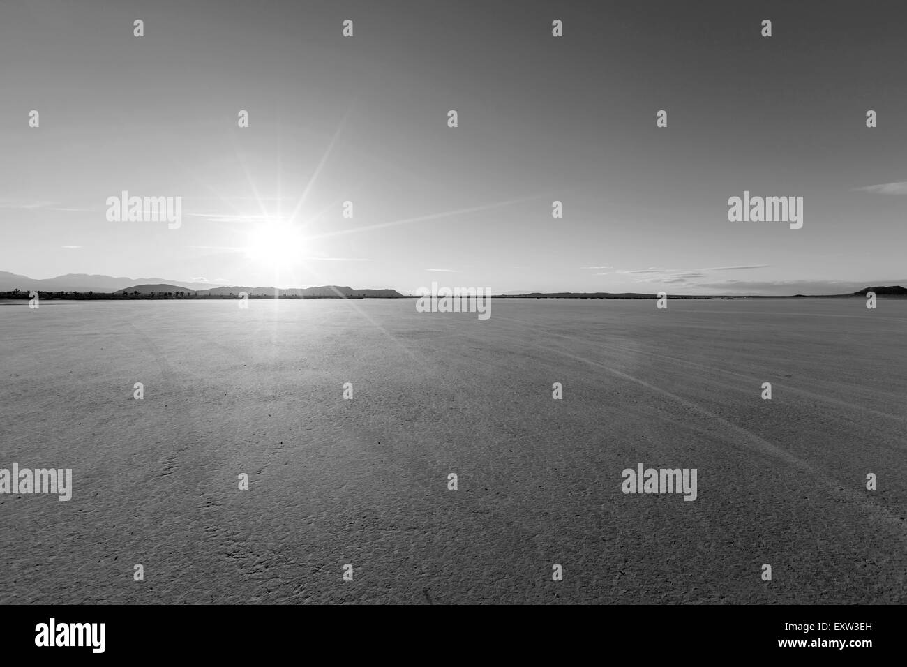 Afternoon sun at El Mirage dry lake bed in California's Mojave desert. Stock Photo