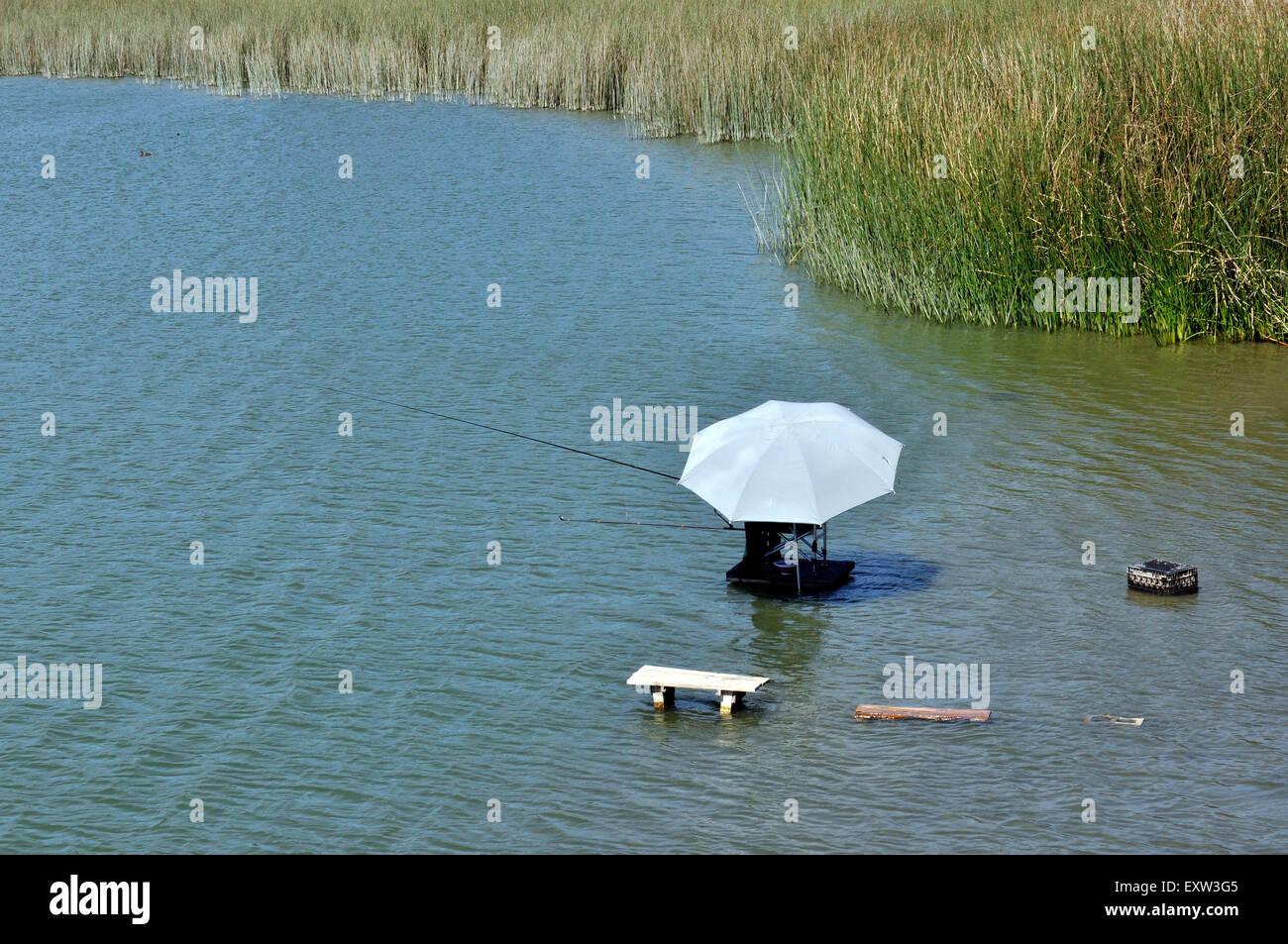 Fishing Lake Merced, San Francisco Stock Photo