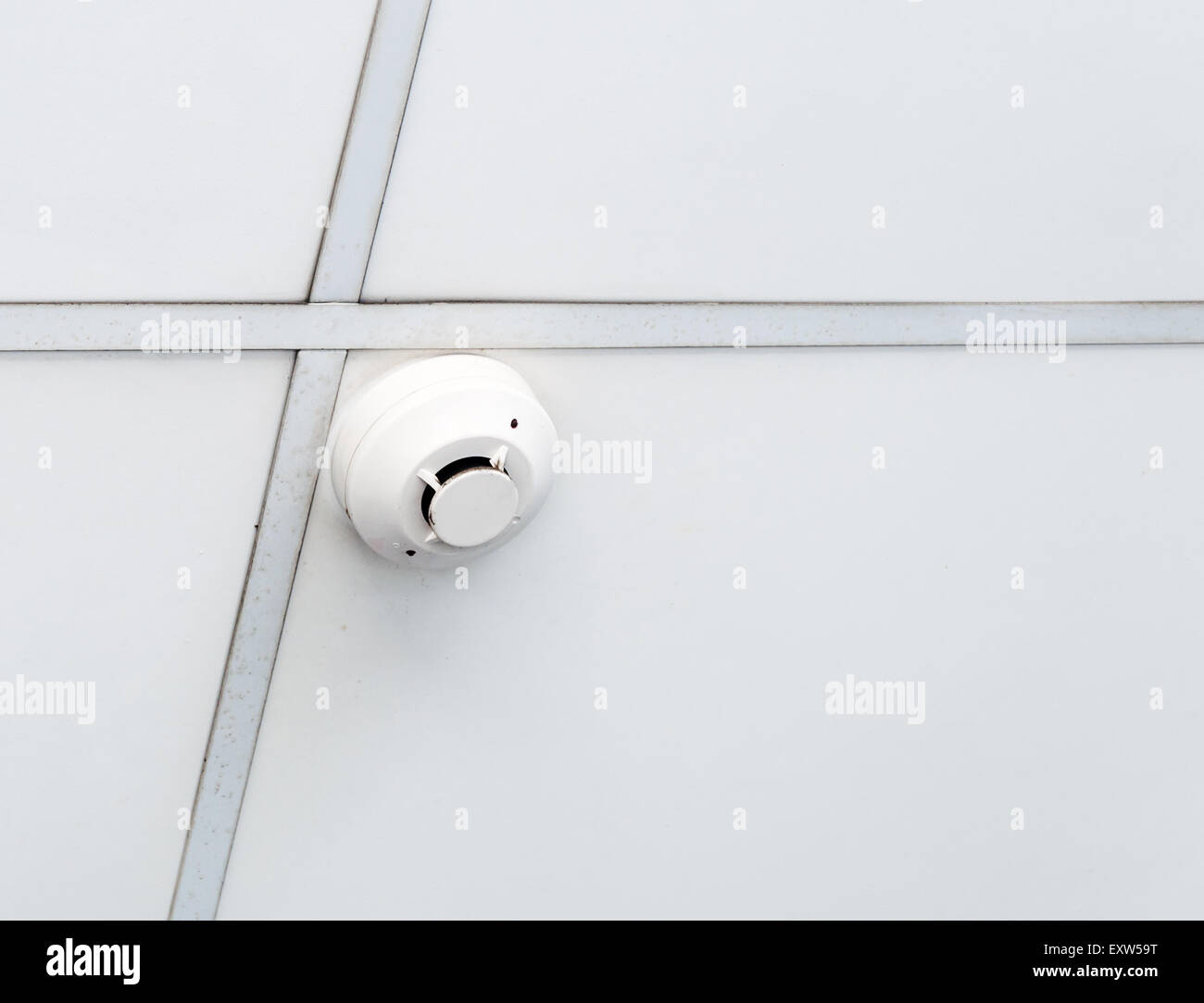 Fire alarm system on the ceiling of small office. Stock Photo