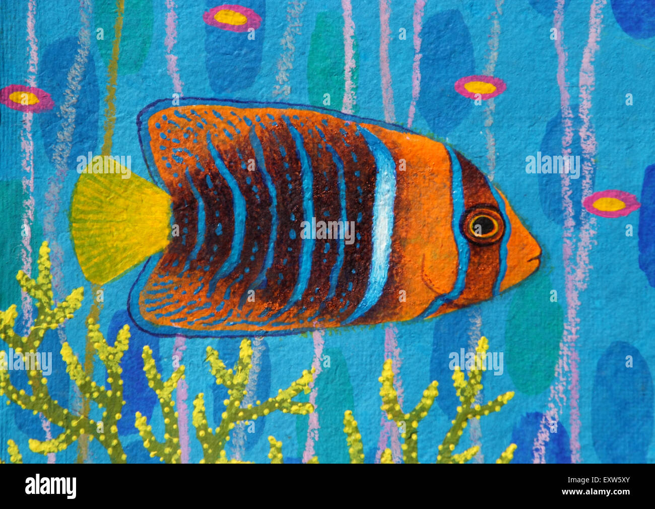 Passer Angelfish original acrylic Painting on Sa-paper Stock Photo