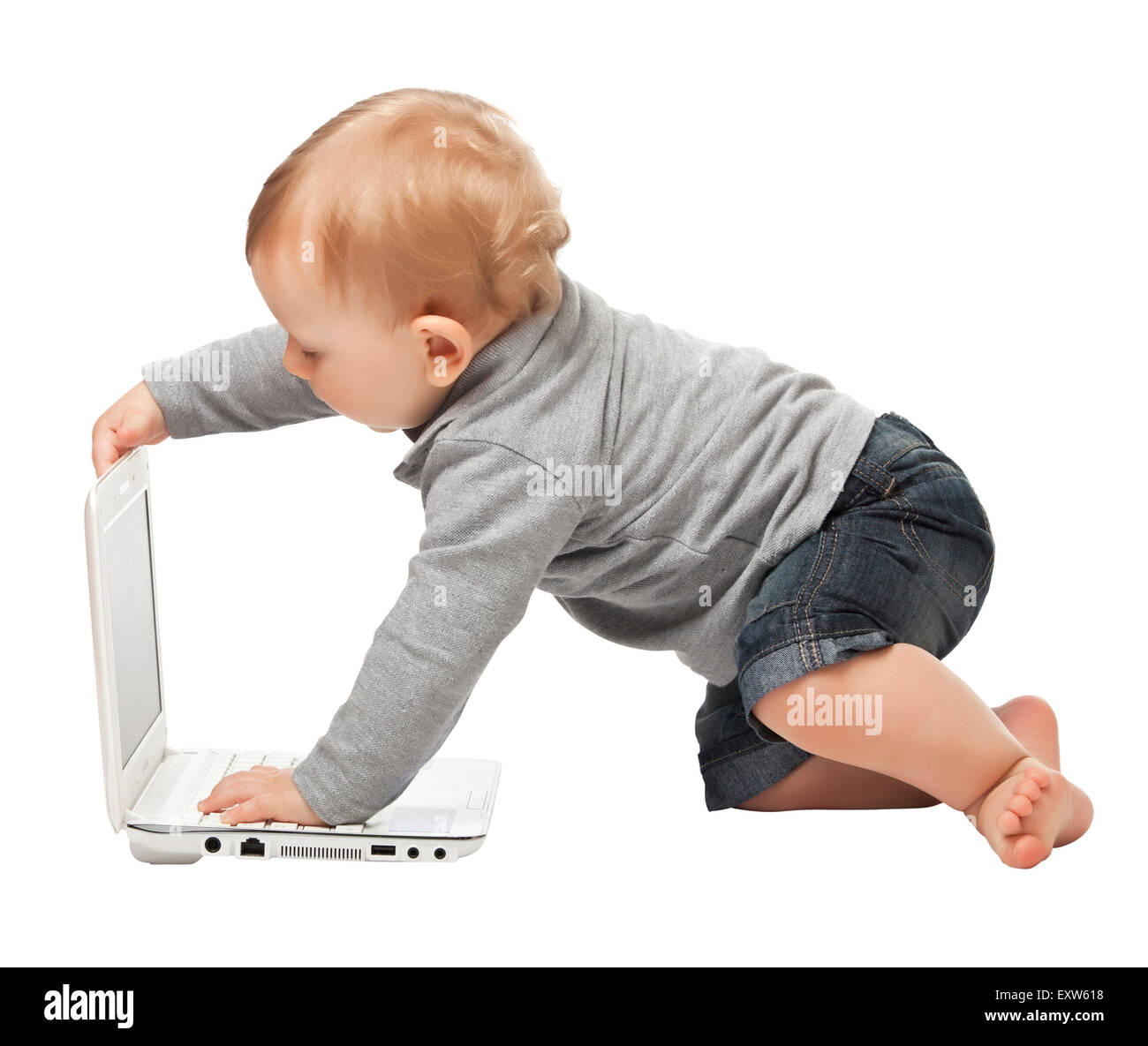 child with notebook isolated on white background Stock Photo