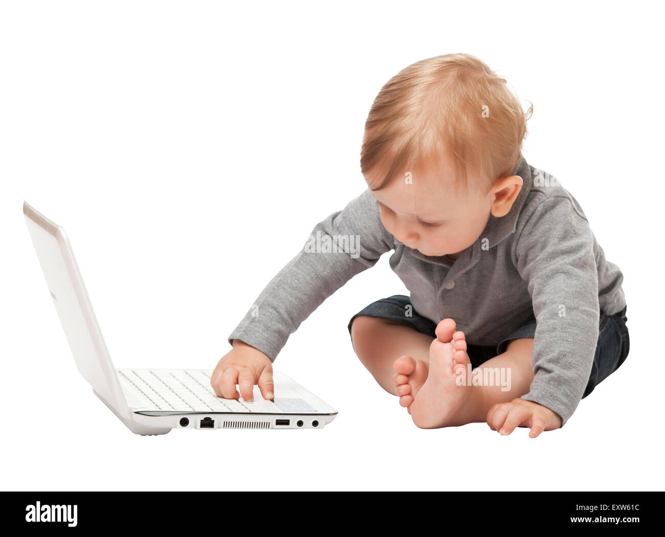 child with notebook isolated on white background Stock Photo