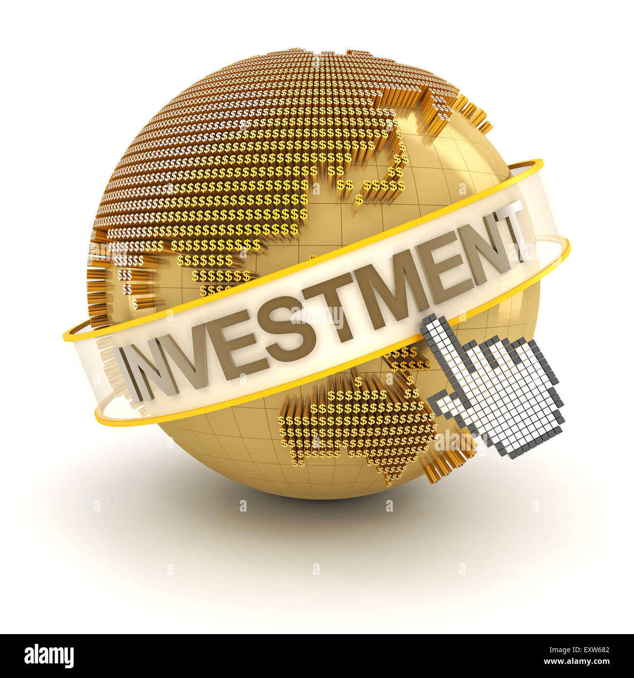 Golden globe with investment text Stock Photo