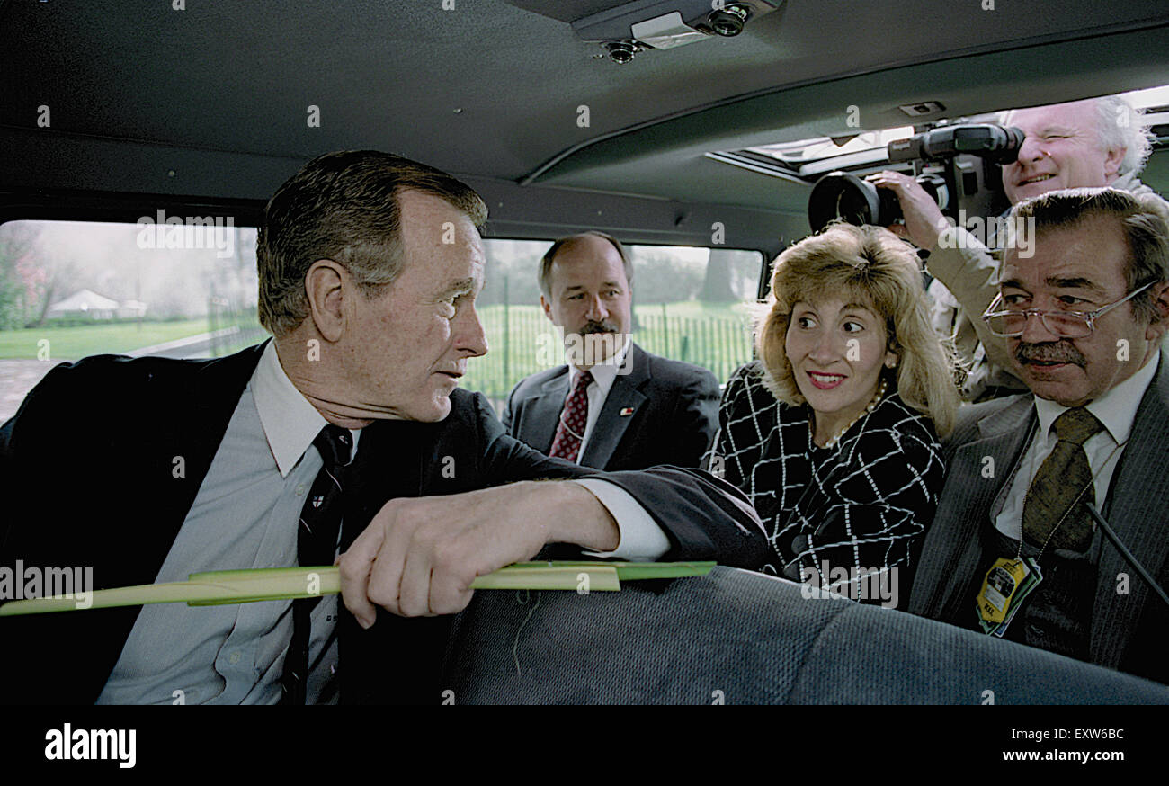 President H.W. Bush hitches a ride back to the White House in