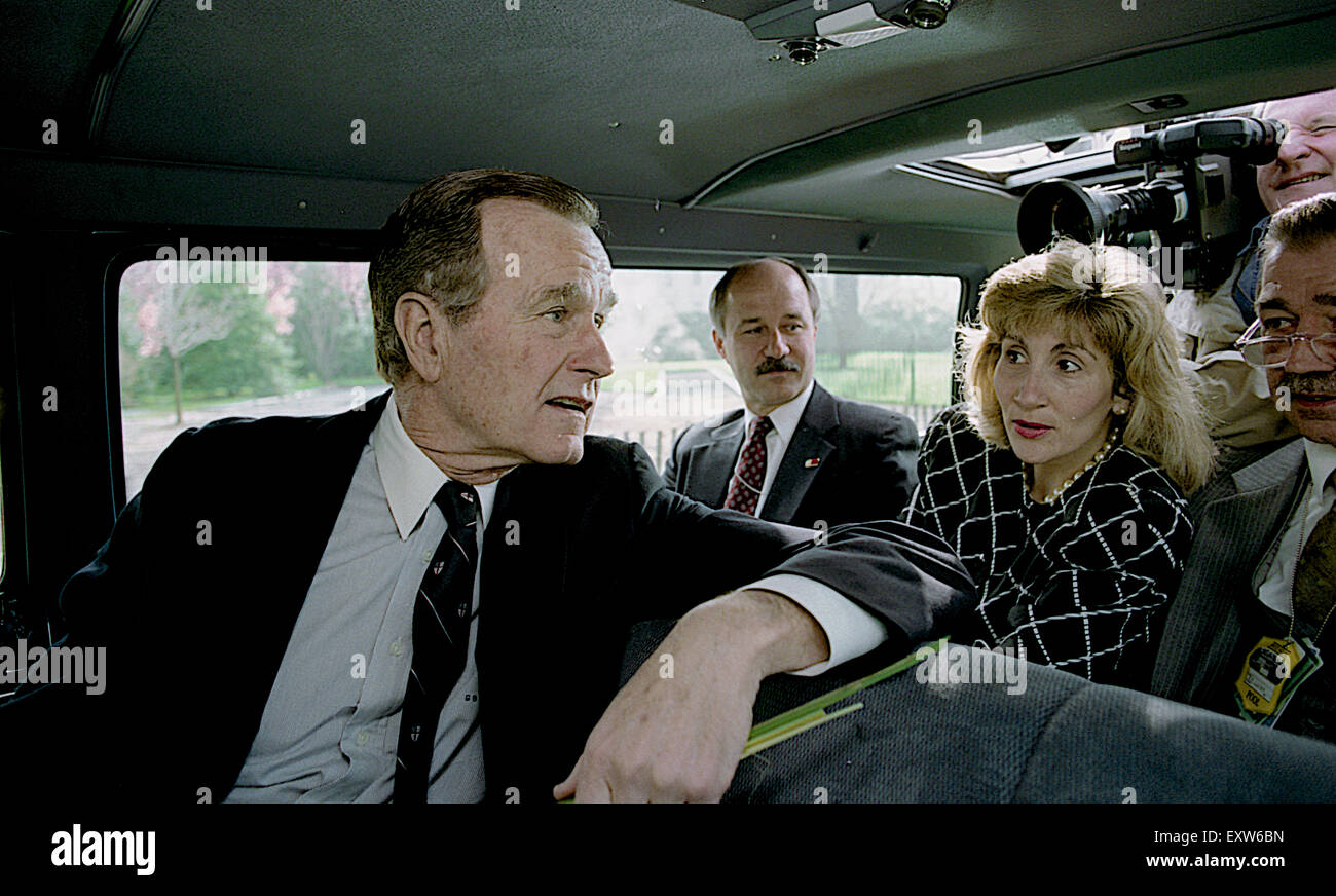 President H.W. Bush hitches a ride back to the White House in