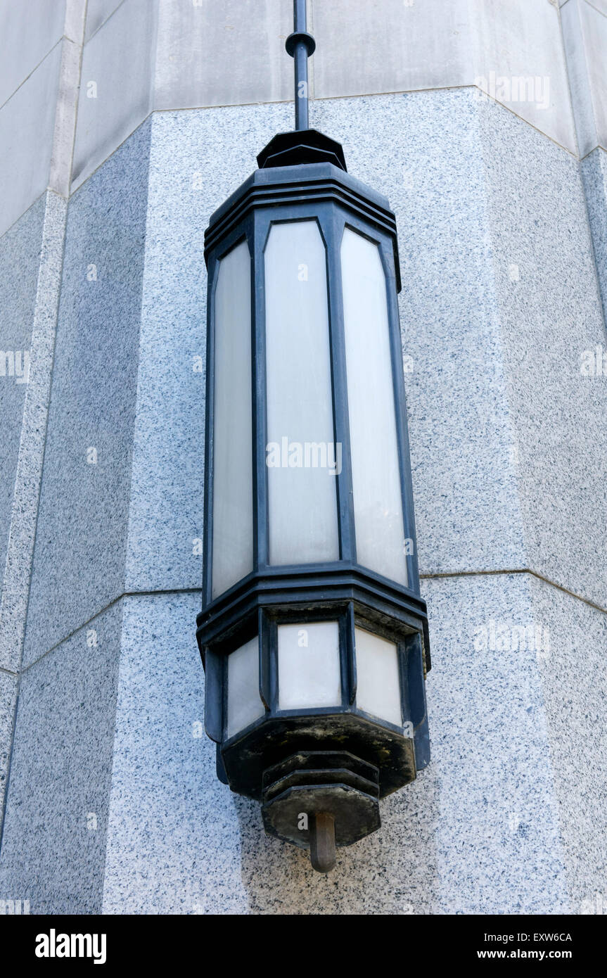 Art Deco lamp fixture on exterior granite wall of the 1930's Vancouver City  hall building, Vancouver, British Columbia, Canada Stock Photo - Alamy