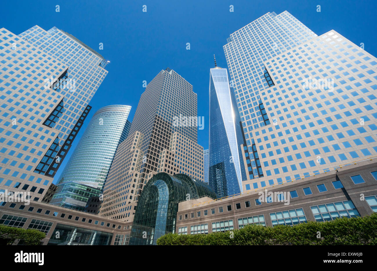 World Financial District and the Freedom Tower, One World Trade Center in New York City Stock Photo
