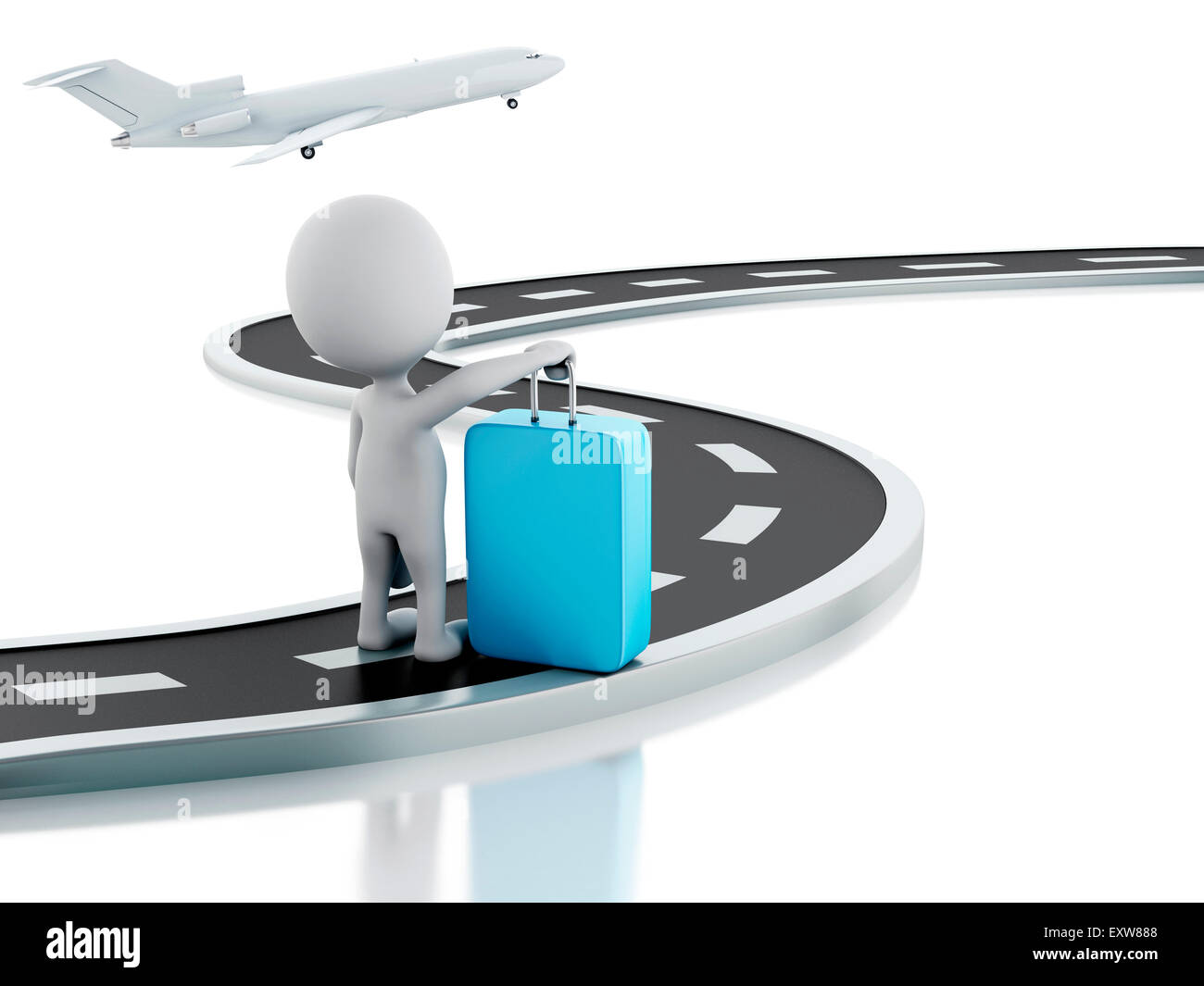 3d illustration. Road with White people and travel suitcase. Travel ...