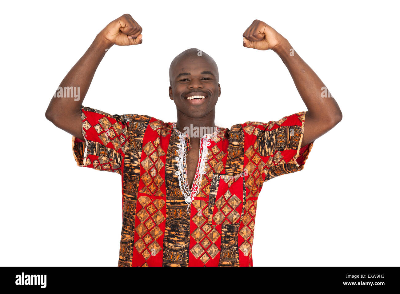 Handsome man doing different expressions in different sets of clothes: joy Stock Photo