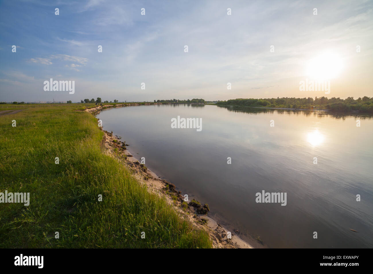 summer sunrise over the river with a fog Stock Photo - Alamy