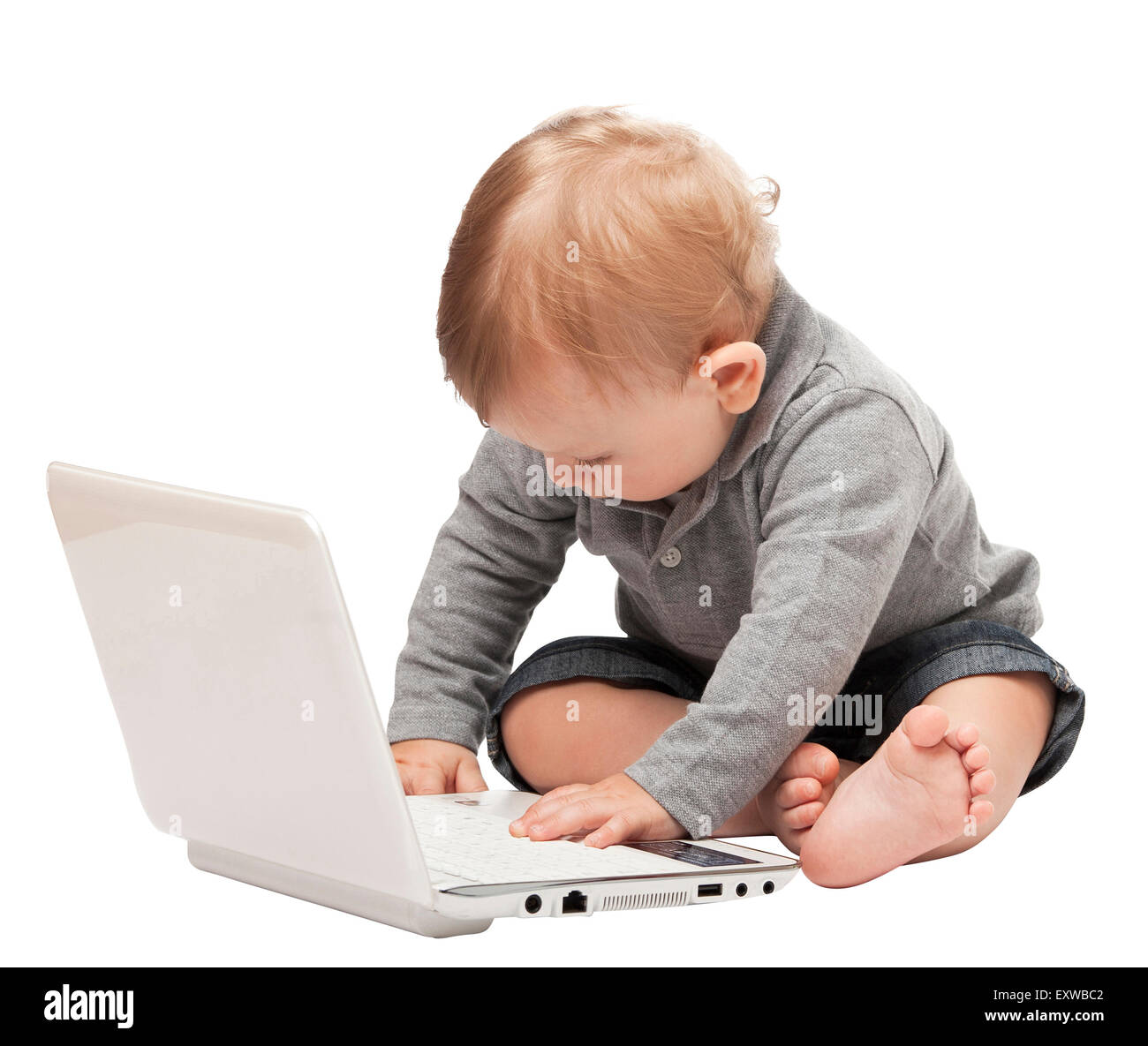 child with notebook isolated on white background Stock Photo