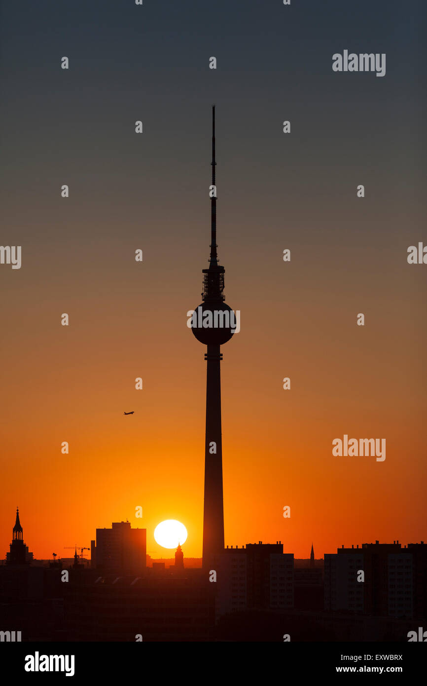 TV tower at sunset, Berlin, Germany Stock Photo
