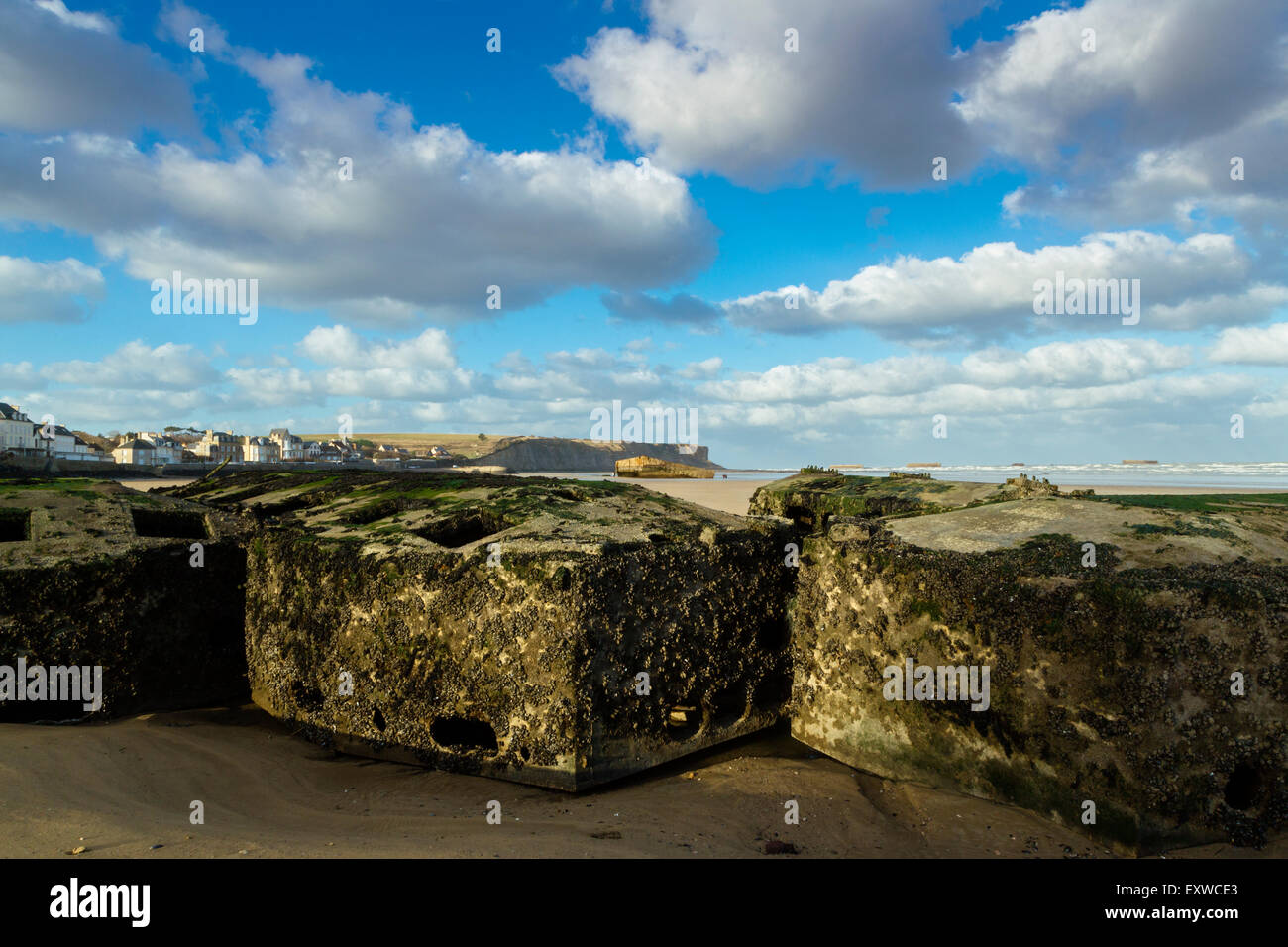 Arromanches Les Bains, Ruins Of Mulberry B Or Port Winston, Basse Normandie, Calvados, France Stock Photo