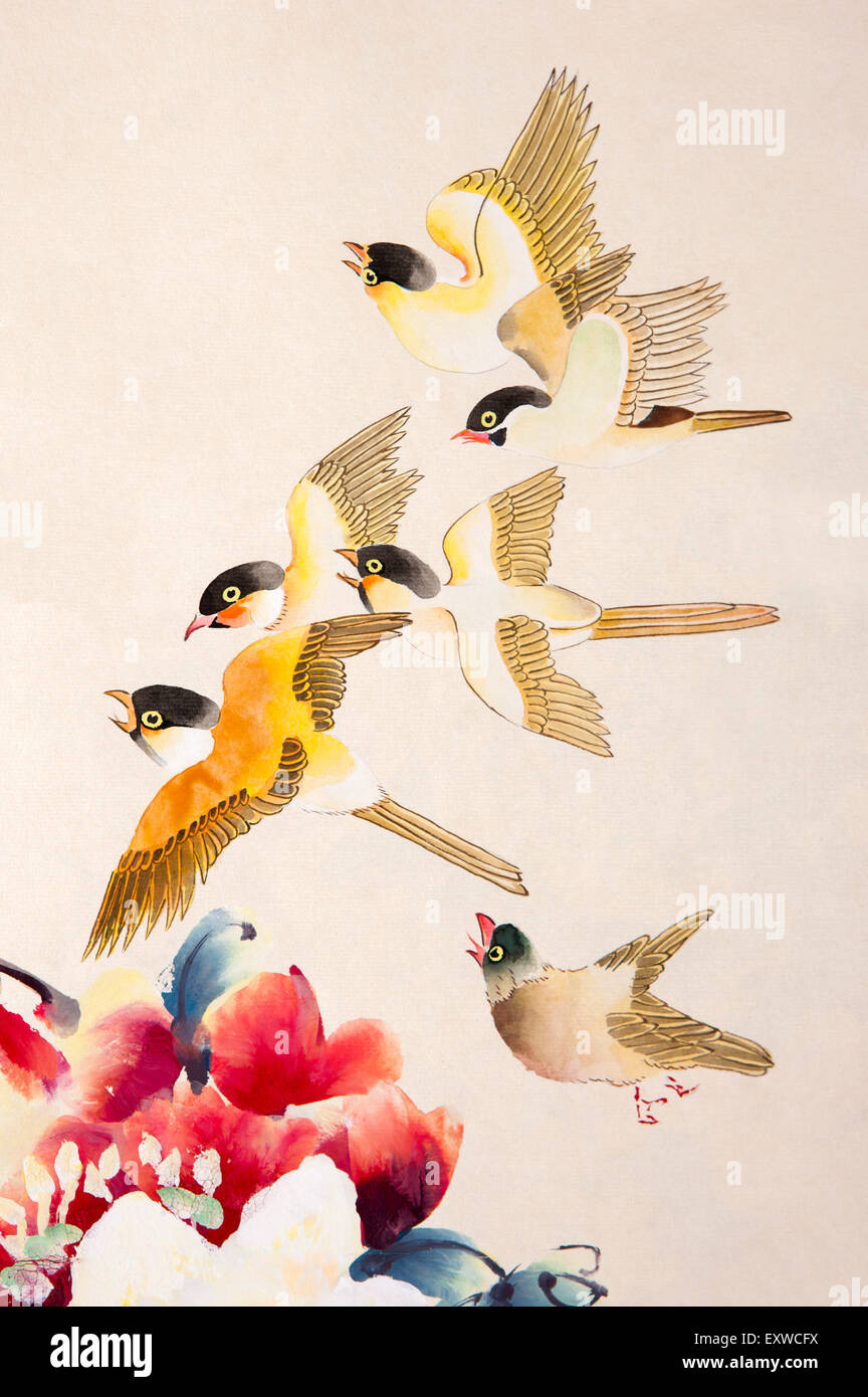 Traditional Chinese Painting, Bird, Stock Photo