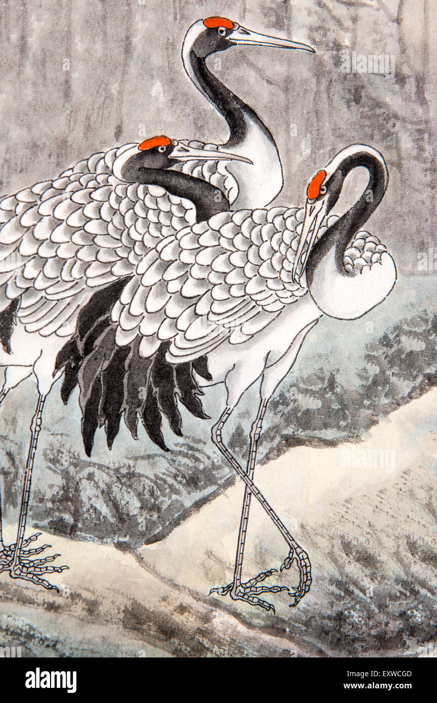 Traditional Chinese Painting, Bird, Crane, Stock Photo