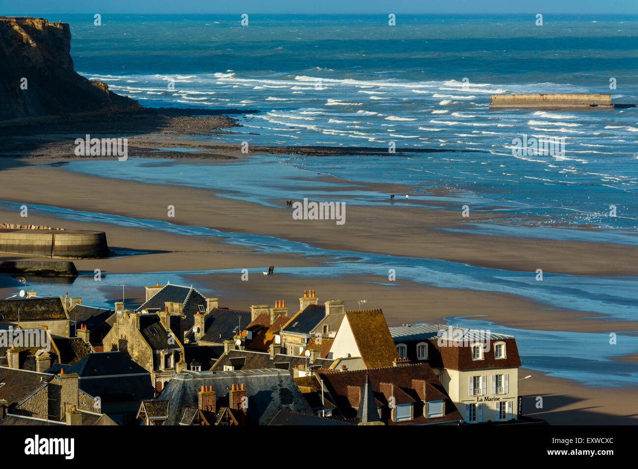 Arromanches Les Bains, Ruins Of Mulberry B Or Port Winston, Basse Normandie, Calvados, France Stock Photo