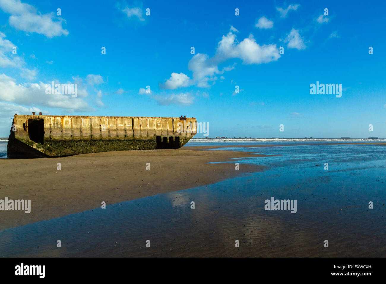 Arromanches Les Bains, Ruins Of Mulberry B Or Port Winston, Basse Normandie, Calvados, France Stock Photo