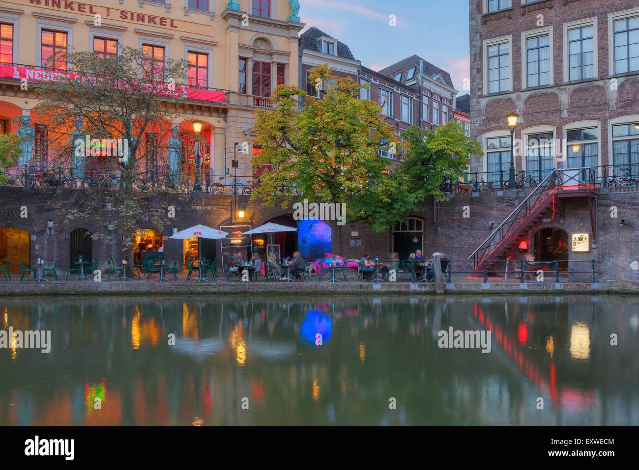 Oude Gracht with Restaurants, Utrecht, Netherlands Stock Photo