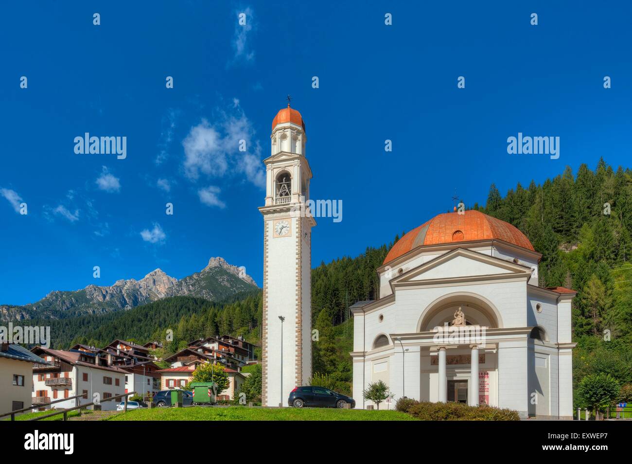 Church of Auronzo di Cadore, Dolomites, Italy Stock Photo