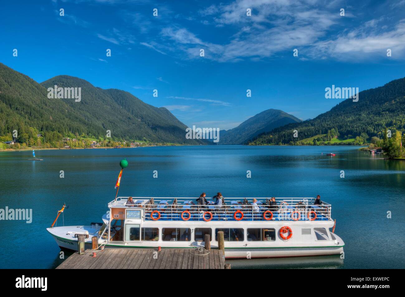 Tour boat with Weissensee, Carinthia, Austria Stock Photo