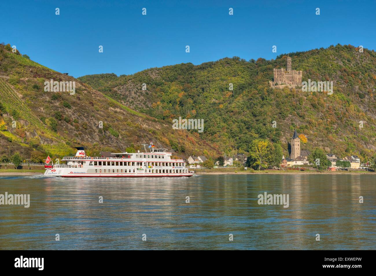 River Rhine with Maus Castle, Rhineland-Palatinate, Germany Stock Photo