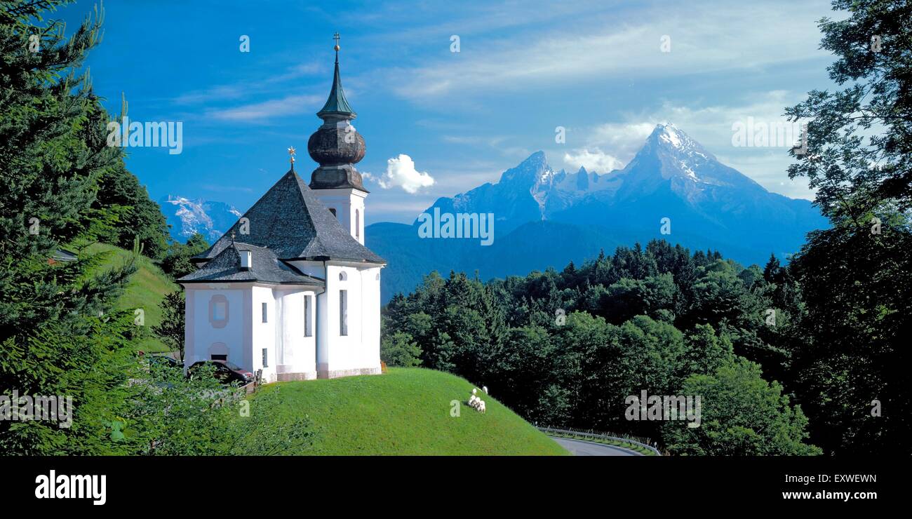 Pilgrimage church Maria Gern with Watzmann, Berchtesgaden, Bavaria, Germany Stock Photo