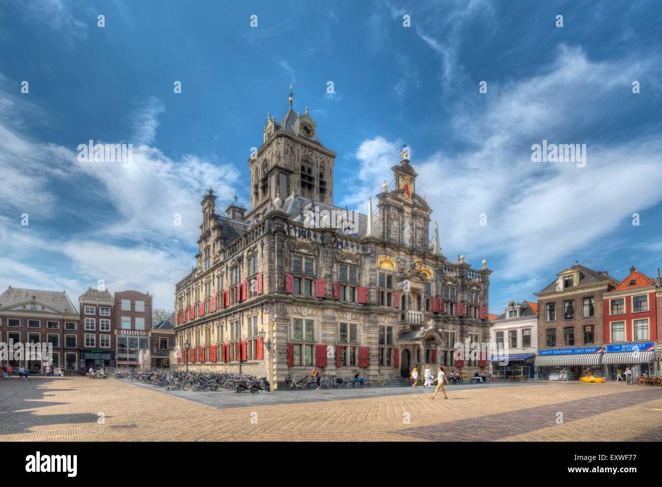 Market square with town hall in Delft, Netherlands Stock Photo