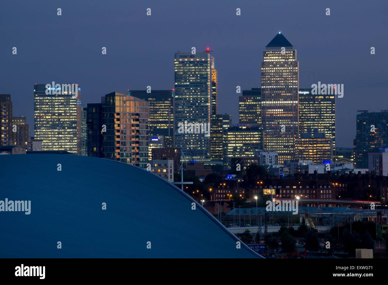 Canary Wharf skyline from Stratford, London, UK Stock Photo