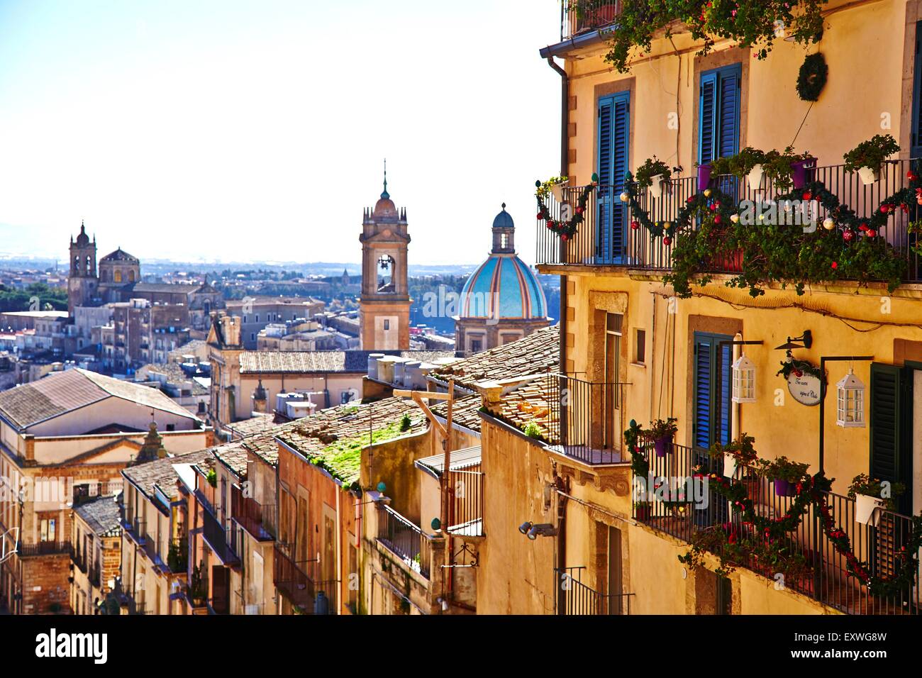 Townscape with Cathedral San Giuliano, Caltagirone, Sicily, Italy Stock Photo