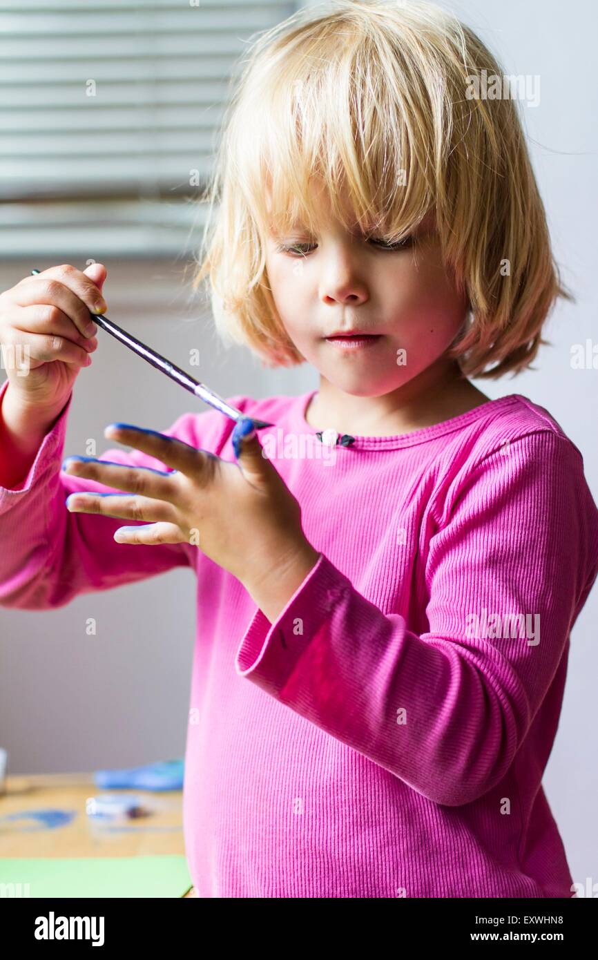 Girl rendering in watercolour Stock Photo