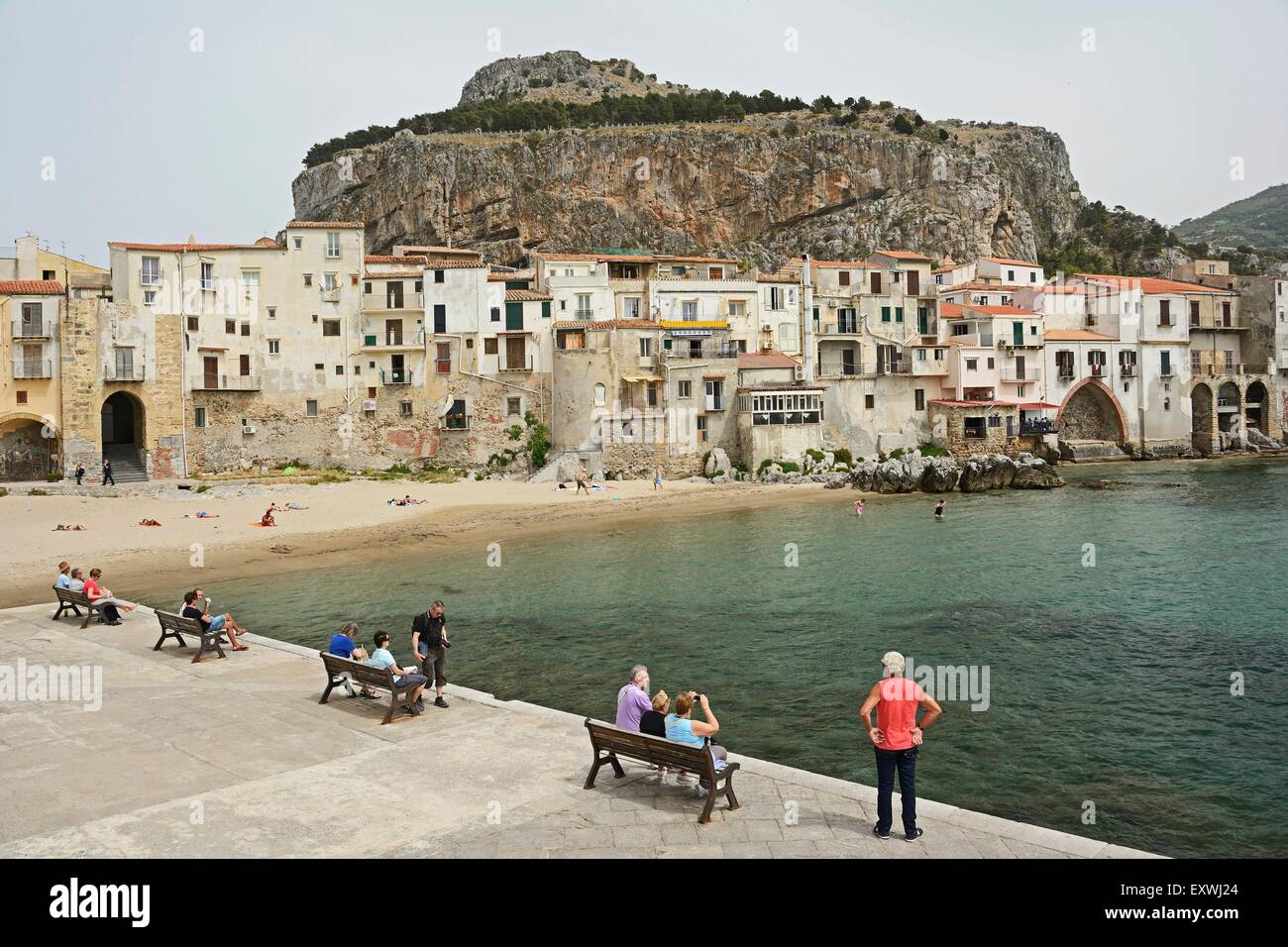 Seaside promenade, Cefalu, Sicily, Italy, Europe Stock Photo