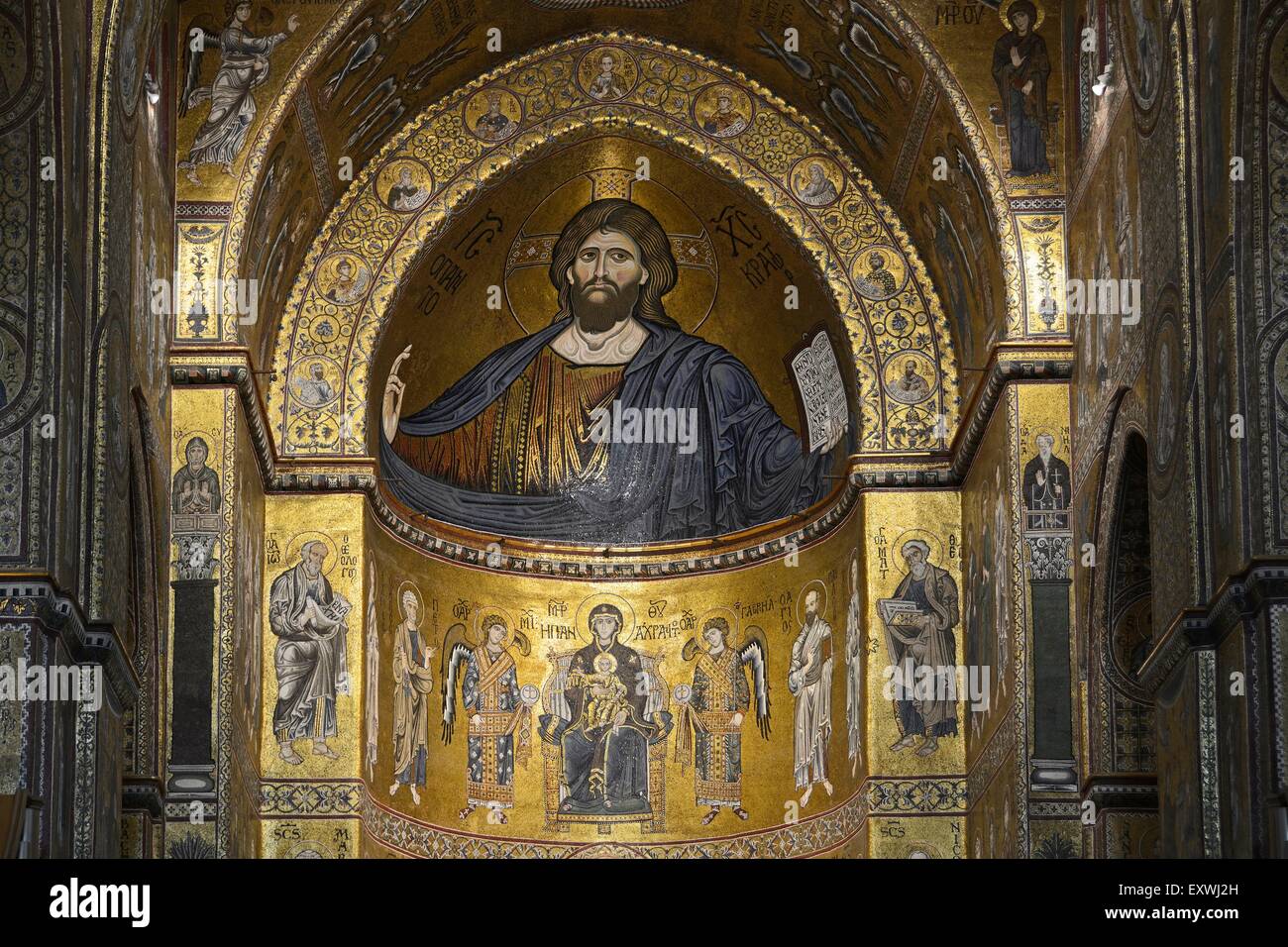 Mosaic of Jesus Christ, Cathedral Santa Maria Nuova, Sicily, Italy, Europe Stock Photo