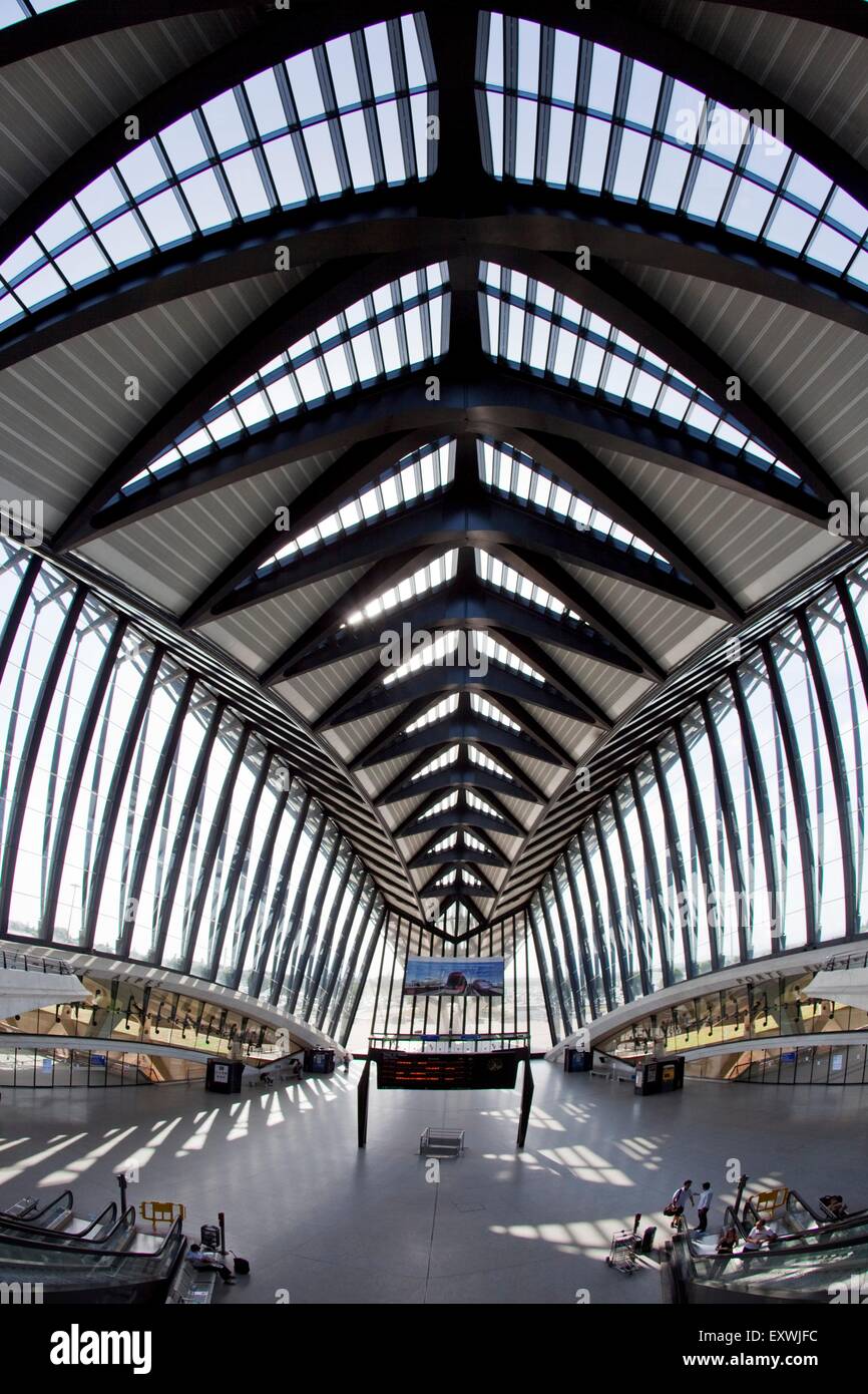 TGV station at Lyon airport by architect Santiago Calatrava, Lyon, Rhone Alps, France Stock Photo