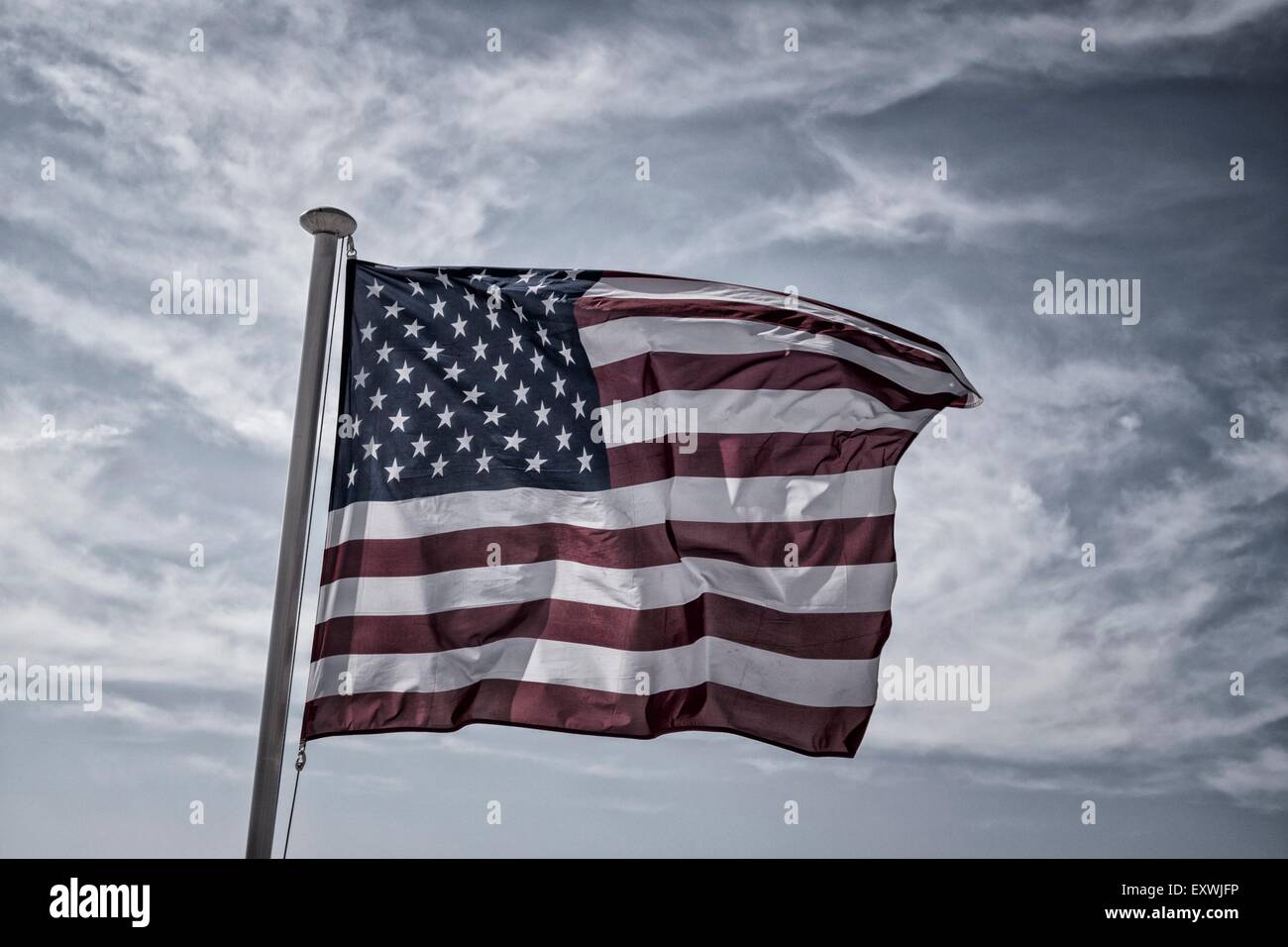 American Flag in the wind, Nice, France Stock Photo