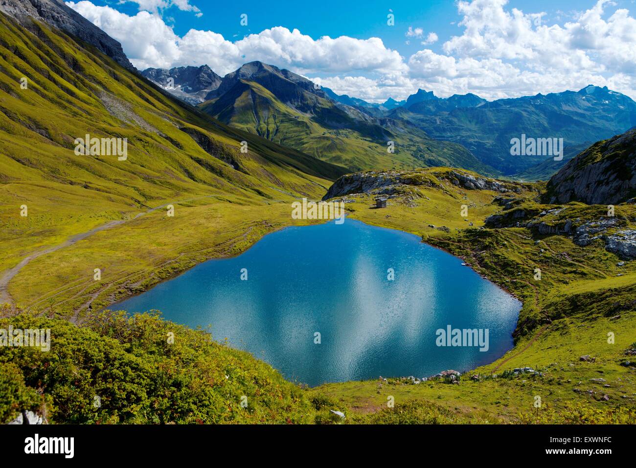 Mountainscape with lake, Lech, Vorarlberg, Austria Stock Photo