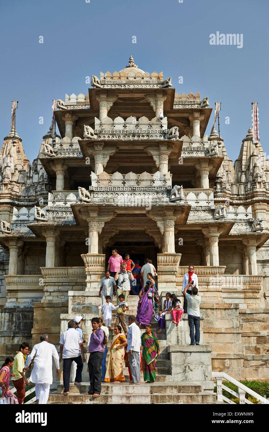 Jain Temple made from white marble, Ranakpur, Rajasthan, India Stock Photo
