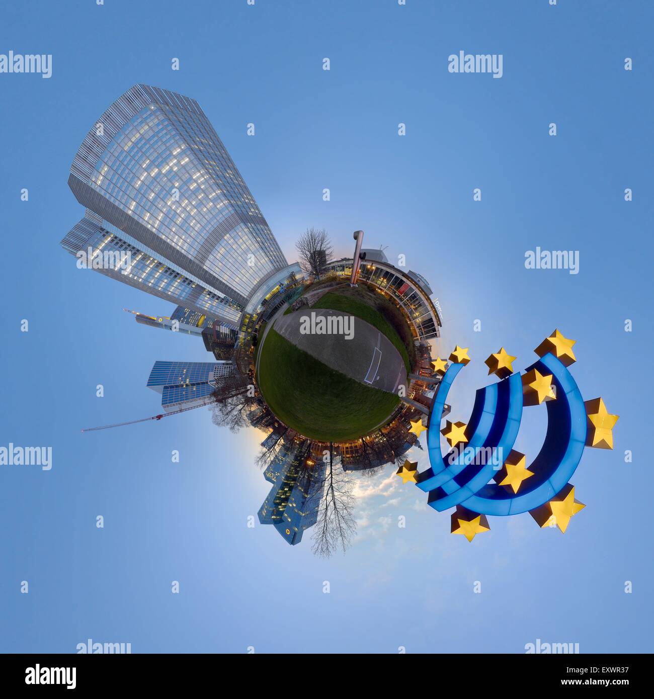 Old ECB building, Frankfurt am Main, Germany, tiny planet photography Stock Photo