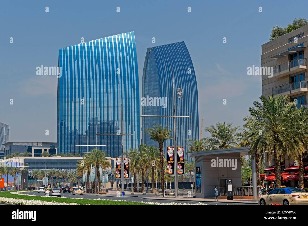 Sheikh Mohammed Bin Rashid Boulevard with skyscrapers, Dubai Stock Photo