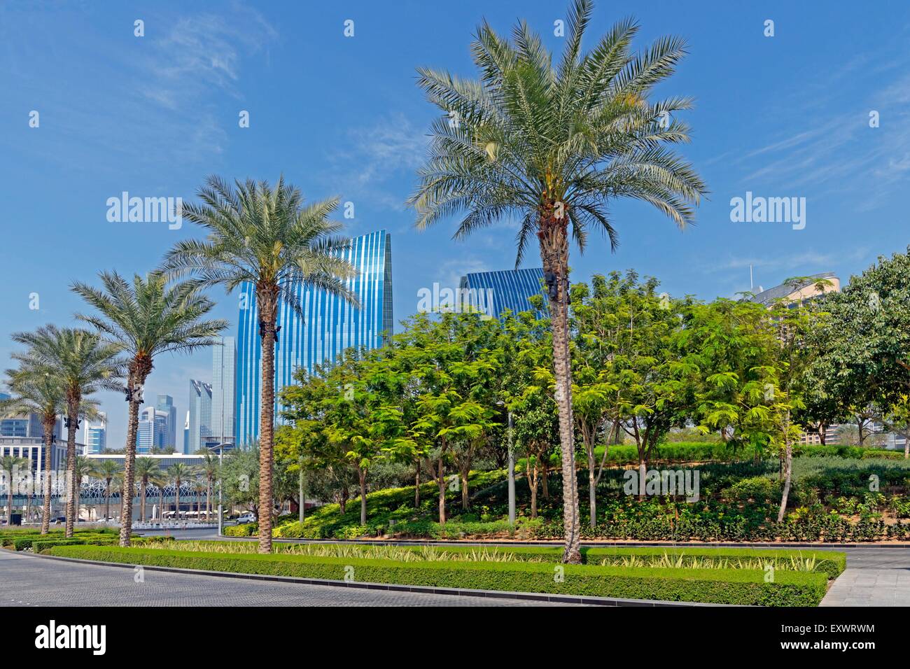 Sheikh Mohammed Bin Rashid Boulevard with skyscrapers, Dubai Stock Photo