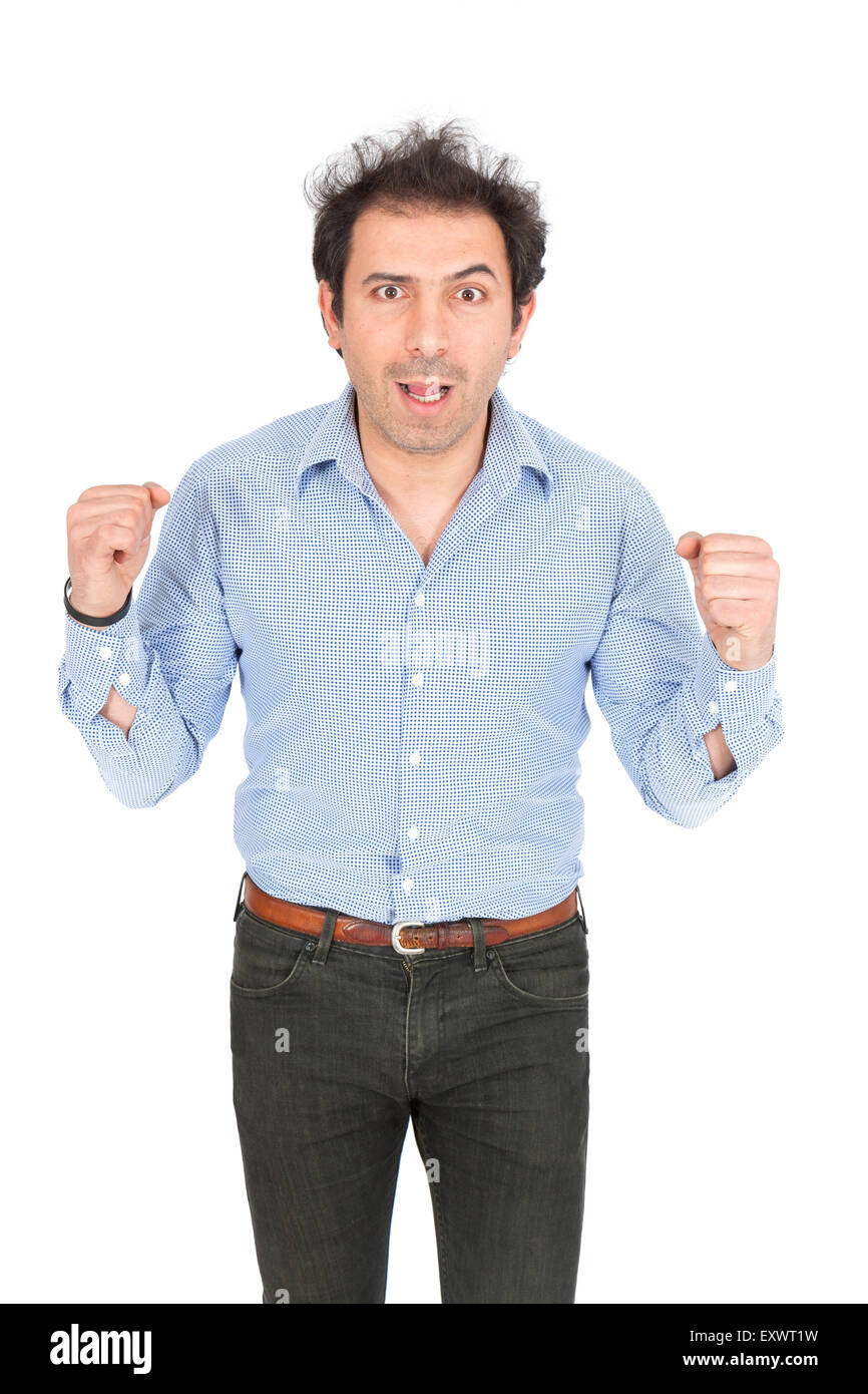 Handsome arabic man doing different expressions in different sets of clothes: angry Stock Photo